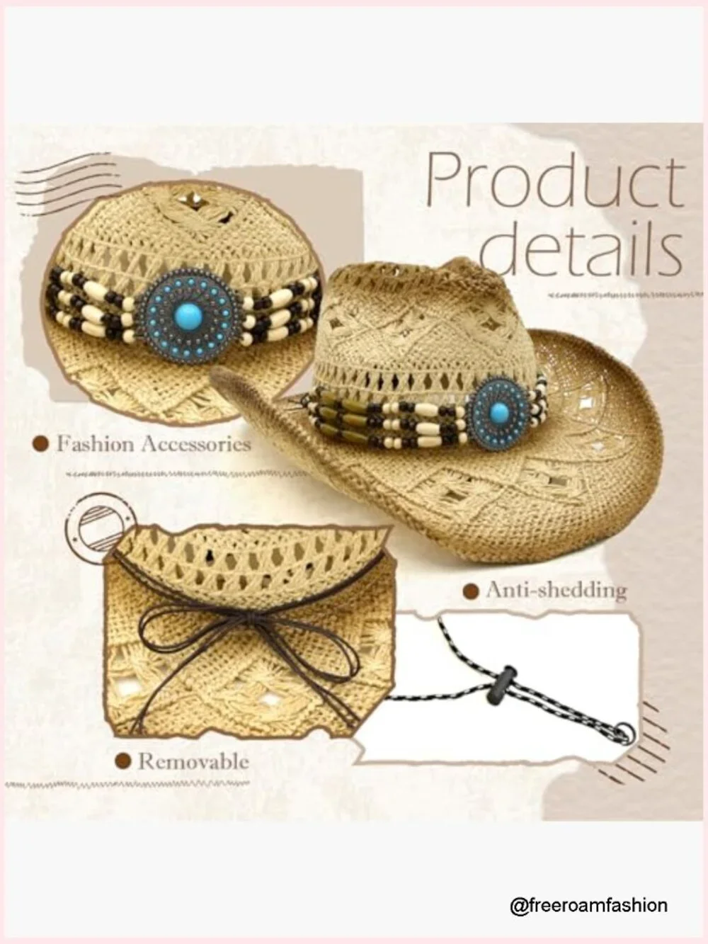 Straw Cowboy Hat Wide Brim Western Cowgirl Cowboy Summer